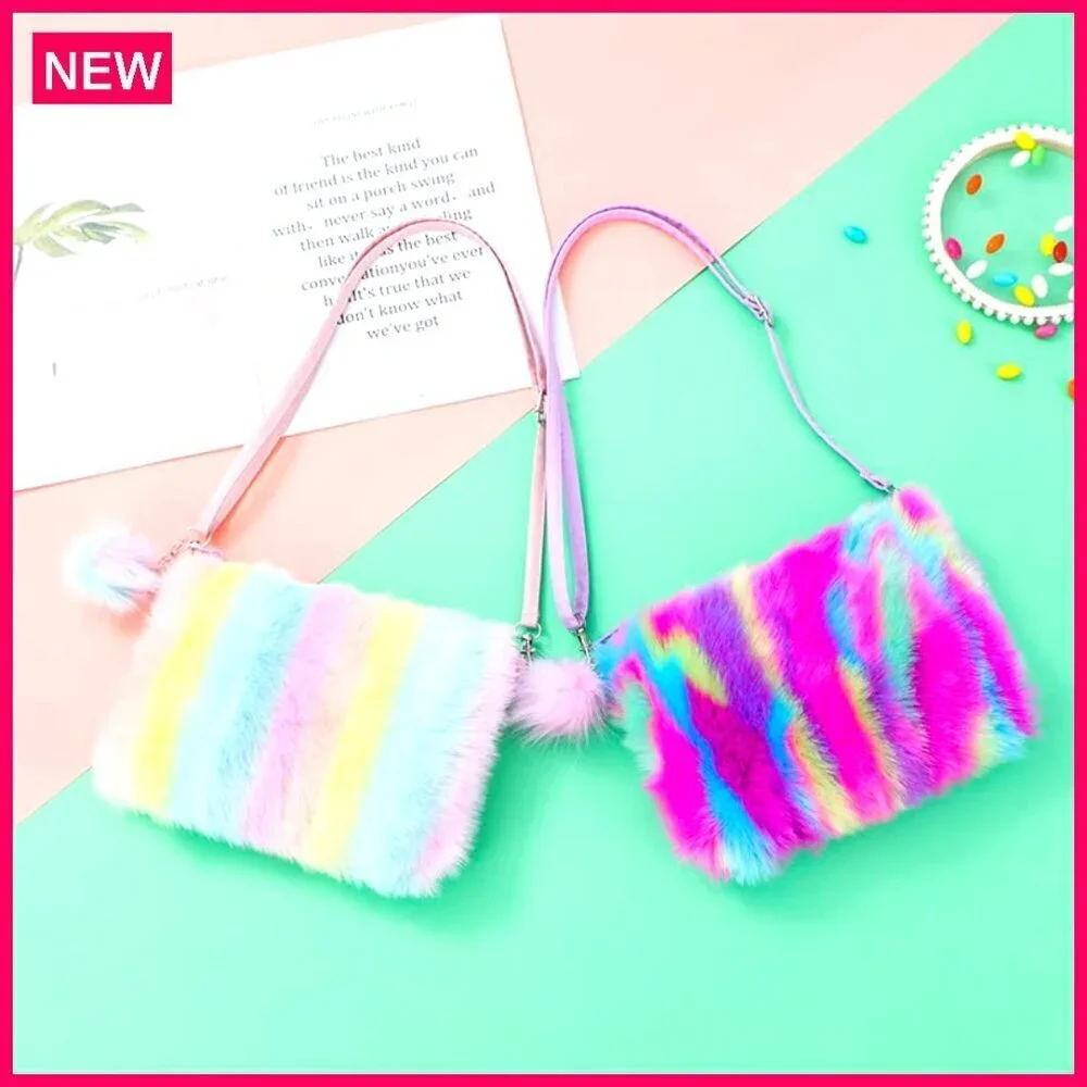 Fluffy Faux Fur Crossbody Bag Adjustable Strap Kids Women Purse